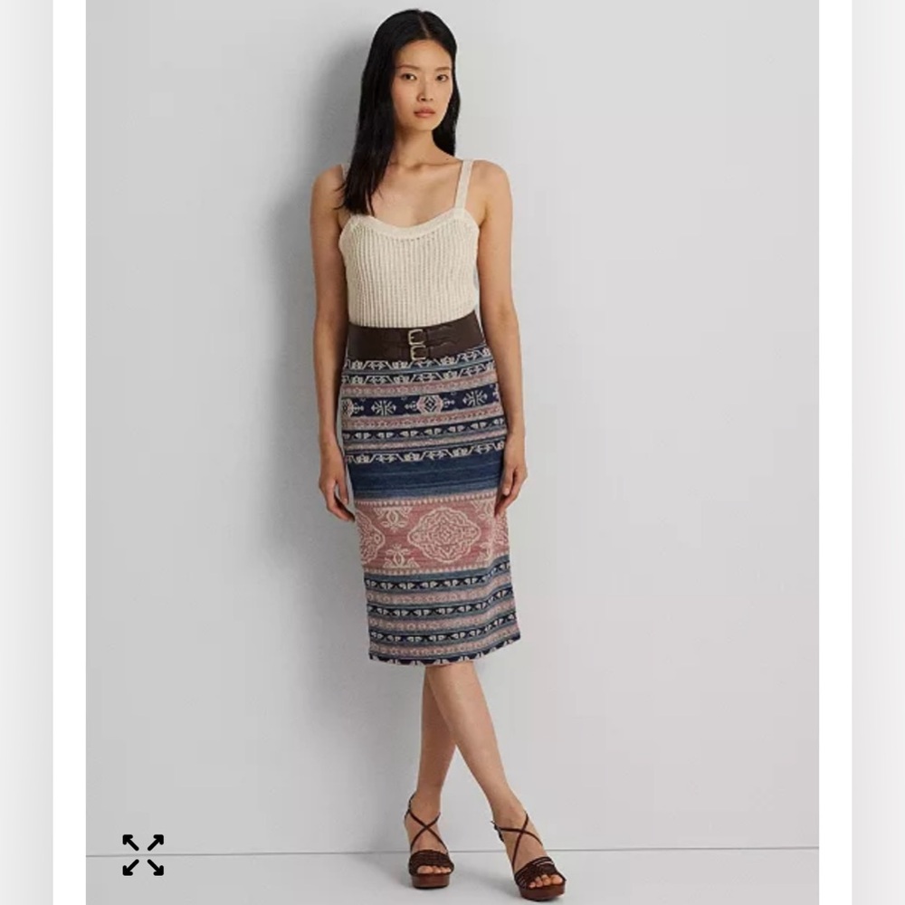 Ralph Lauren Geo-Motif Linen-Cotton Pencil skirt, XSP
